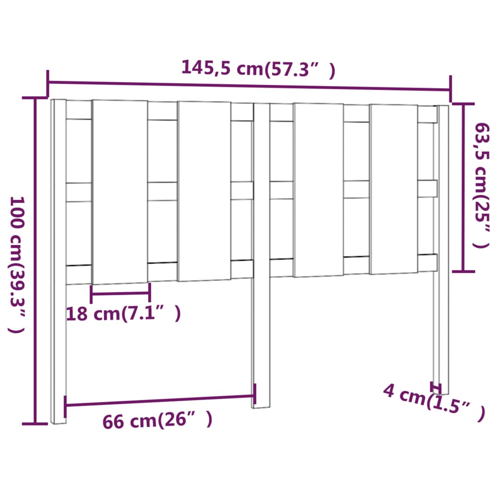 Testiera per Letto Nera 145,5x4x100cm in Legno Massello di Pino | homemem39
