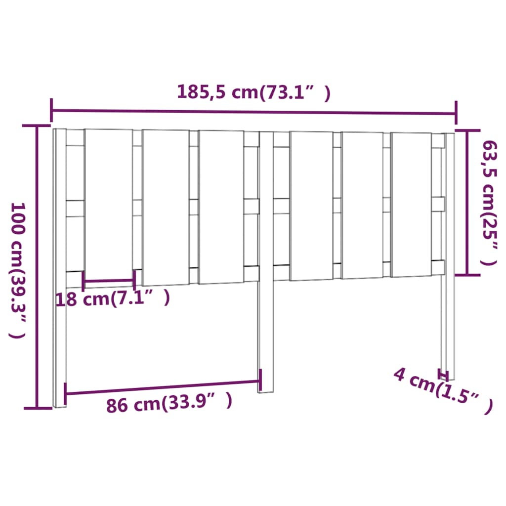 Testiera per Letto Nera 185,5x4x100cm in Legno Massello di Pino | homemem39
