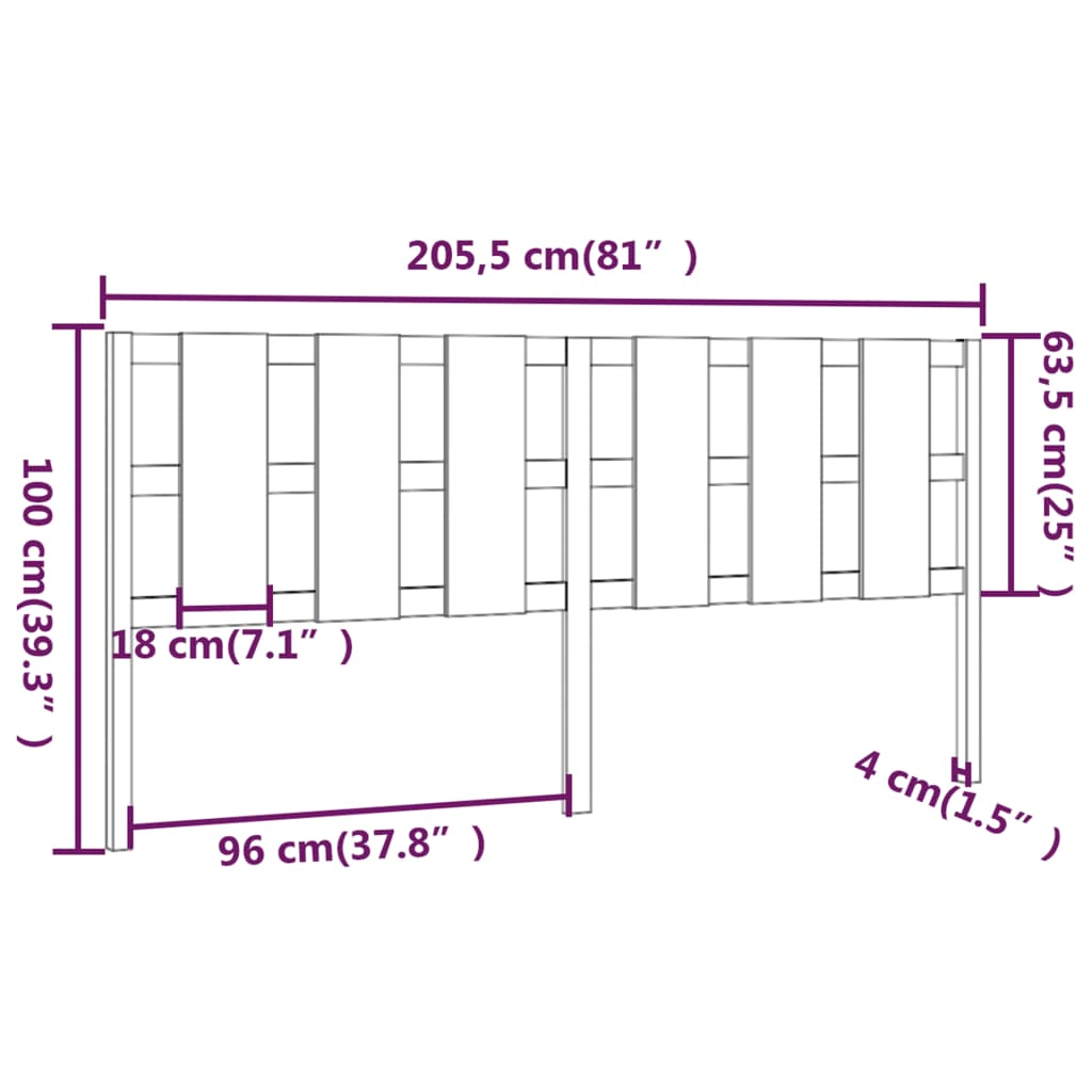 Testiera per Letto Nera 205,5x4x100cm in Legno Massello di Pino | homemem39