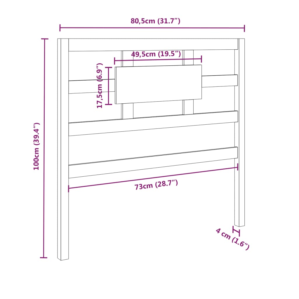 Testiera per Letto Nera 80,5x4x100 cm in Legno Massello di Pino | homemem39