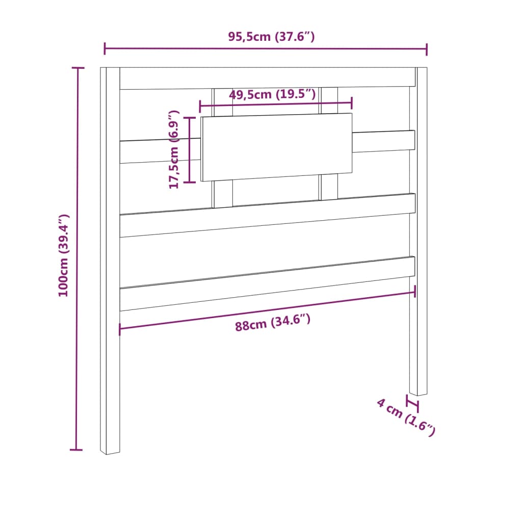 Testiera per Letto Nera 95,5x4x100 cm in Legno Massello di Pino | homemem39