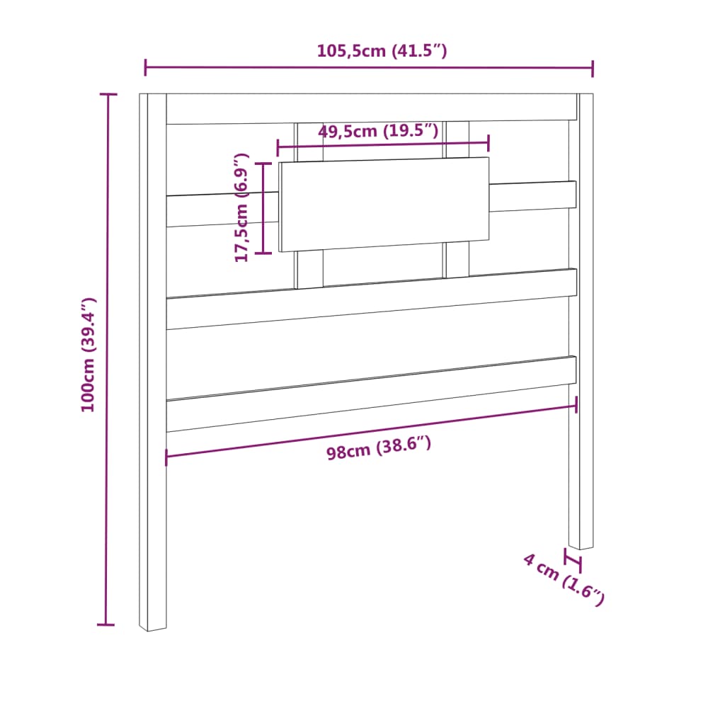 Testiera per Letto Grigia 105,5x4x100 cm Legno Massello di Pino | homemem39