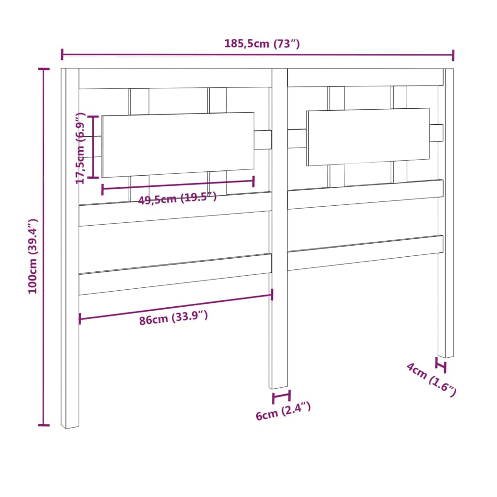 Testiera per Letto Grigia 185,5x4x100 cm Legno Massello di Pino | homemem39