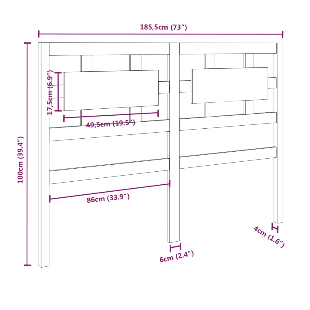 Testiera per Letto Nera 185,5x4x100cm in Legno Massello di Pino | homemem39