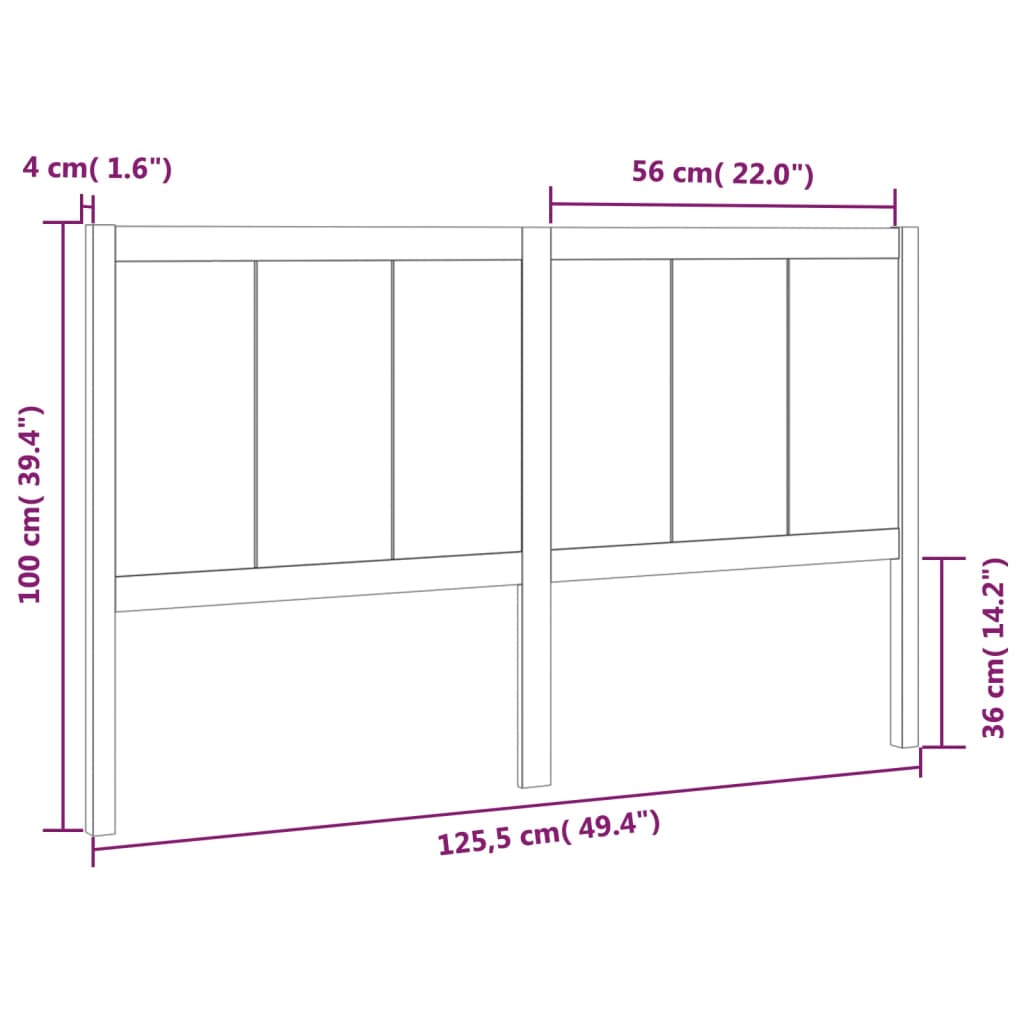 Testiera per Letto Nera 125,5x4x100cm in Legno Massello di Pino | homemem39