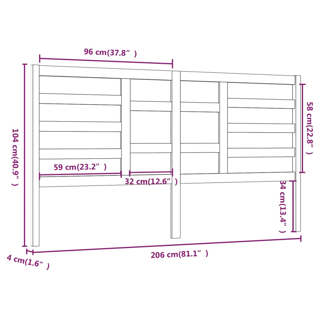 Testiera per Letto Nera 206x4x104 cm in Legno Massello di Pino | homemem39