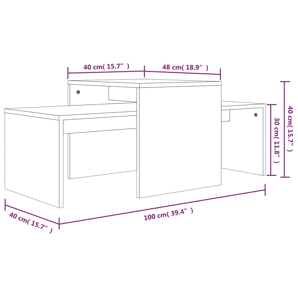 Set di Tavolini Grigio Sonoma 100x48x40 cm Legno Multistrato | homemem39