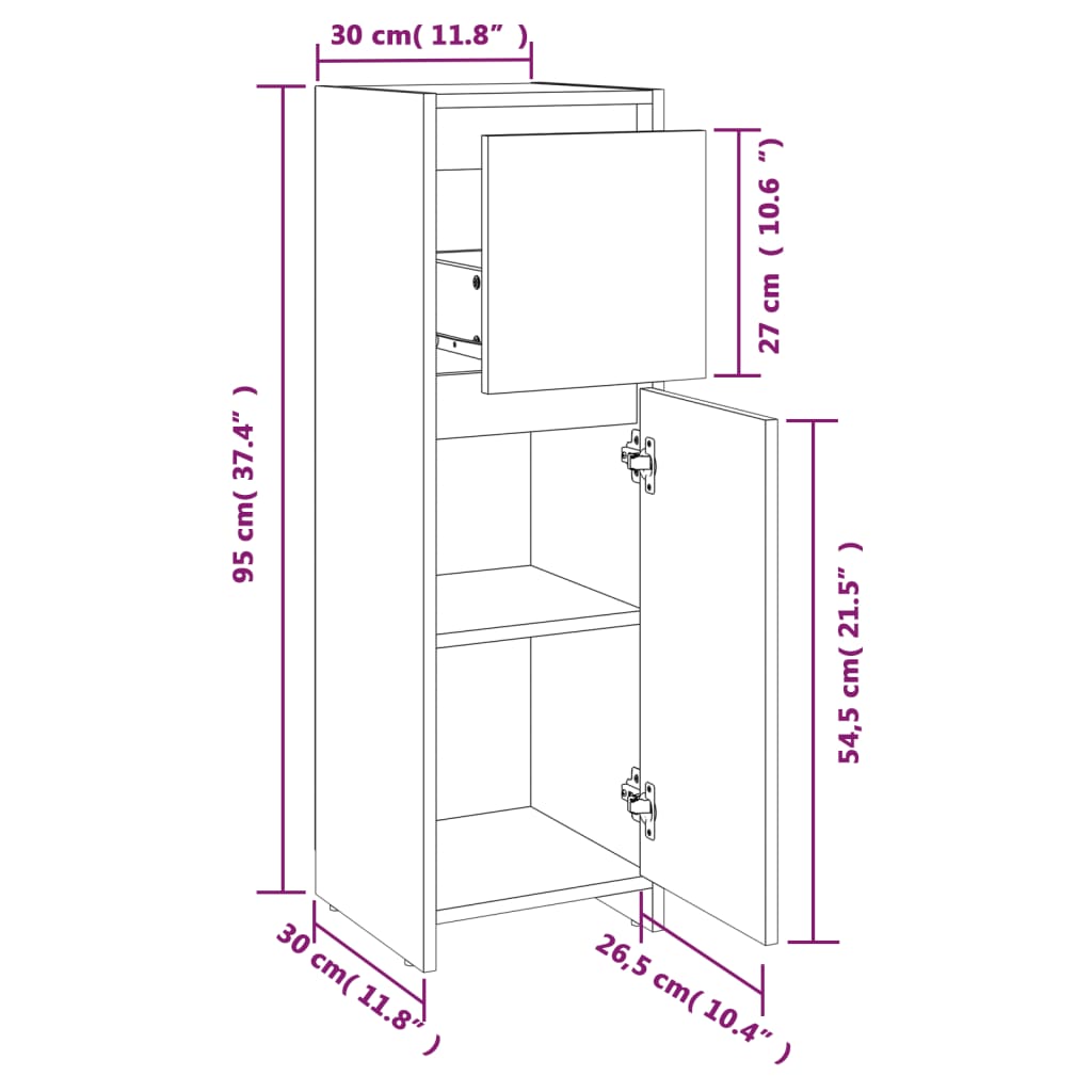 Armadietto Bagno Rovere Fumo 30x30x95 cm in Legno Multistrato | homemem39