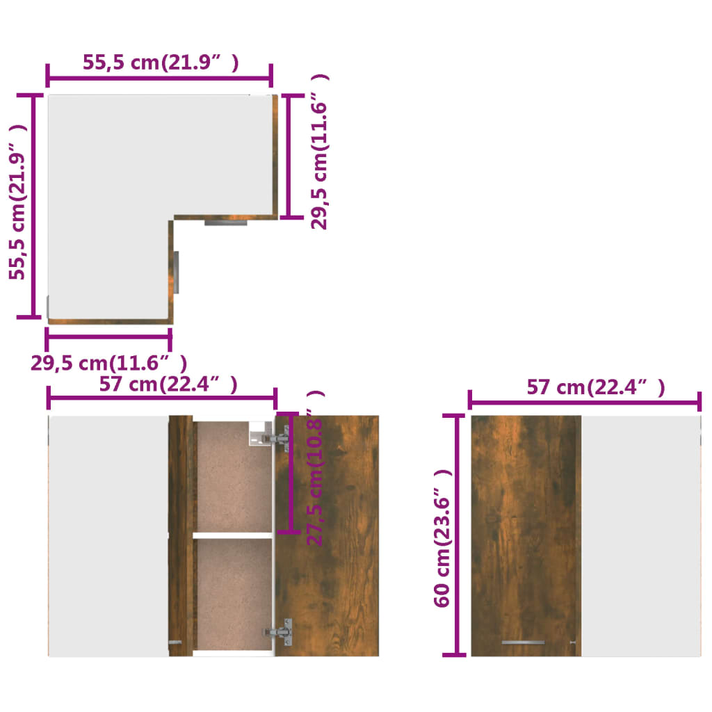 Mobile Pensile Angolo “Lyon” Rovere Fumo 57x57x60 cm | homemem39