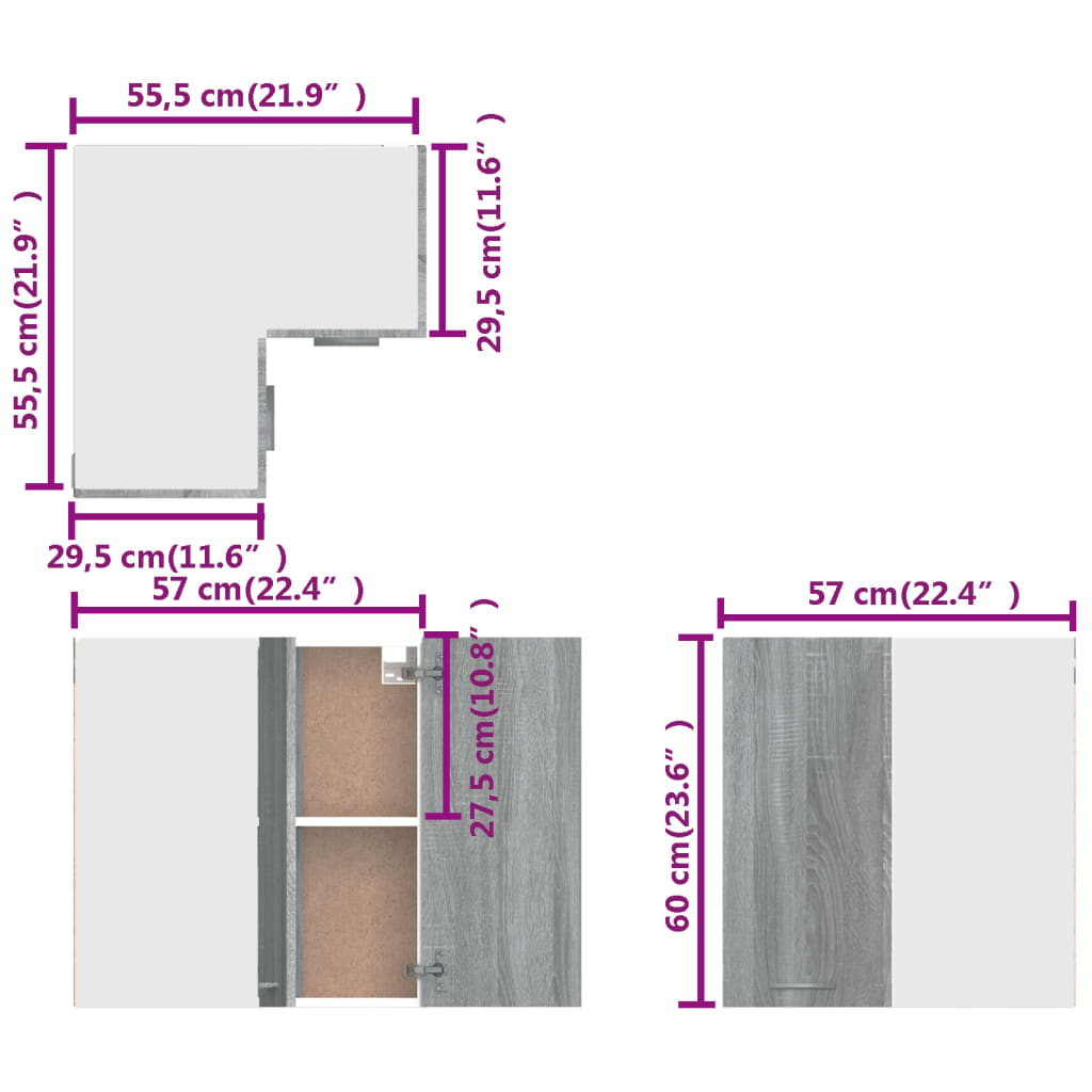 Mobile Pensile Angolo “Lyon” Grigio Sonoma 57x57x60 | homemem39