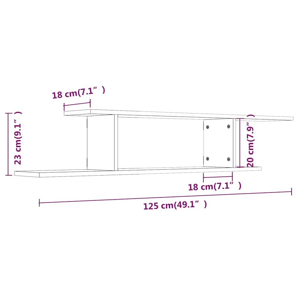 Scaffale TV a Parete Rovere Fumo 125x18x23 cm Legno Multistrato