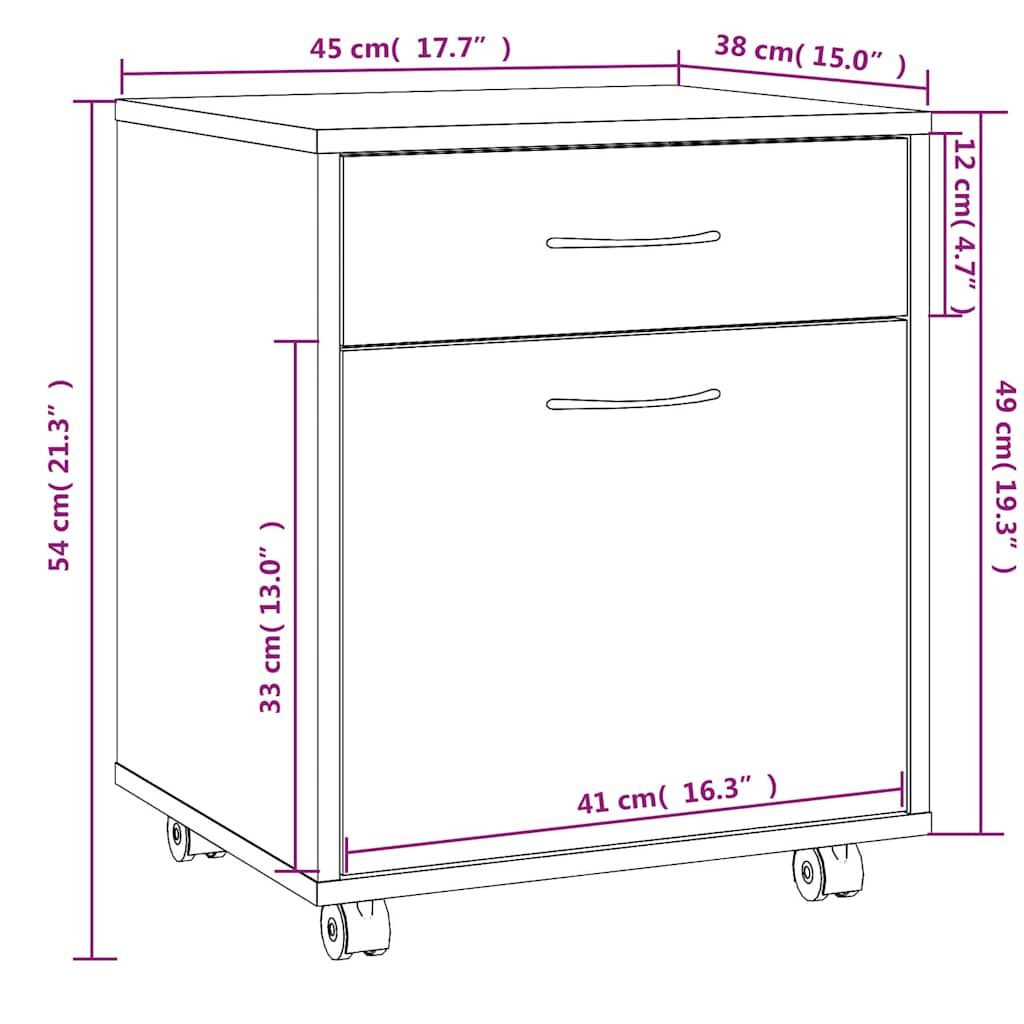 Armadietto con Ruote Grigio Sonoma 45x38x54cm Legno Multistrato