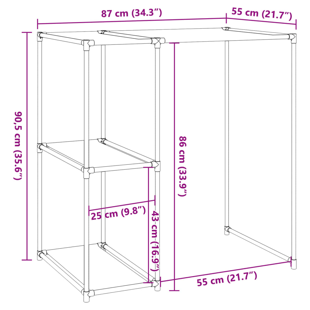 Rastrelliera per Lavatrice Grigia 87x55x90,5 cm Ferro