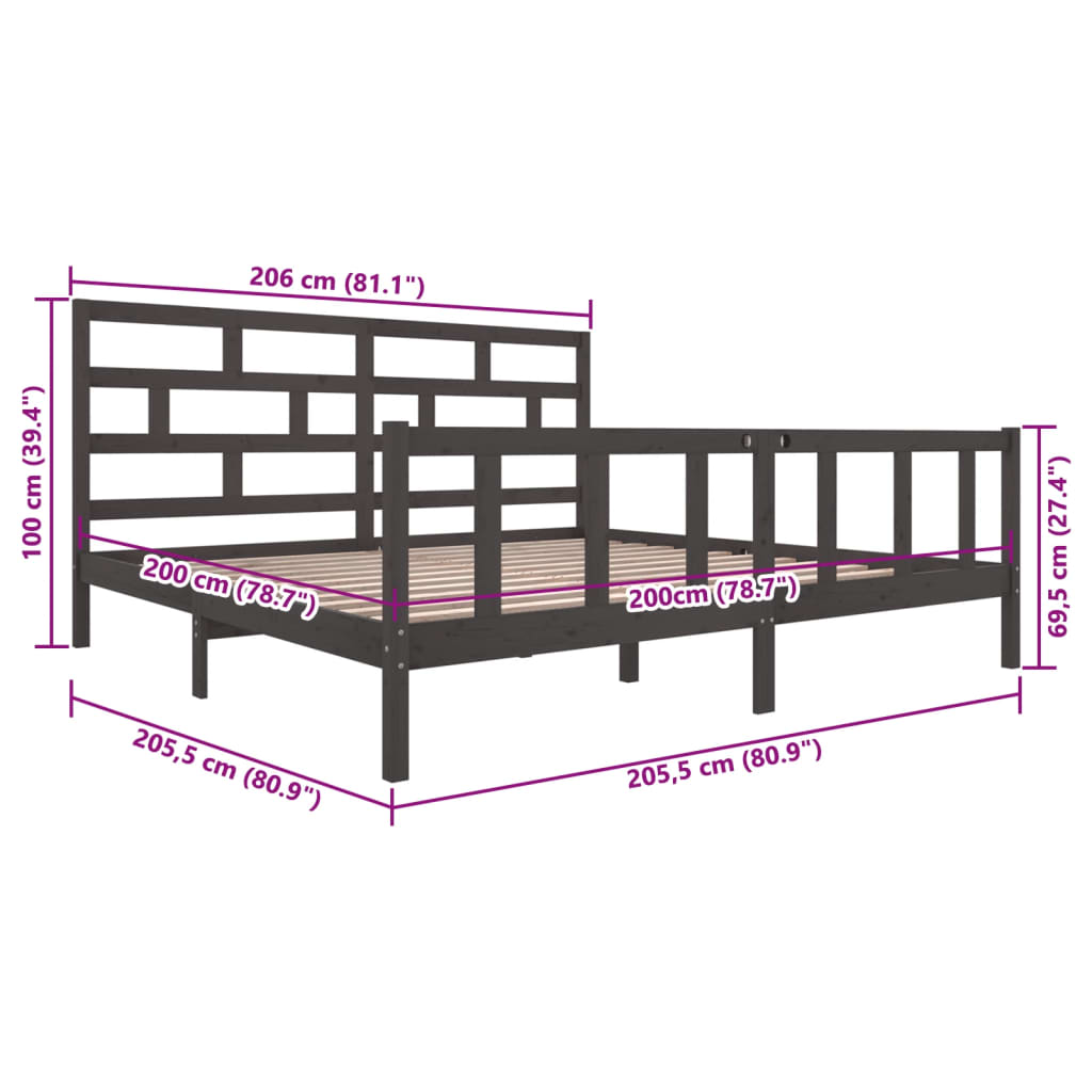 Giroletto Grigio in Legno Massello di Pino 200x200 cm | homemem39