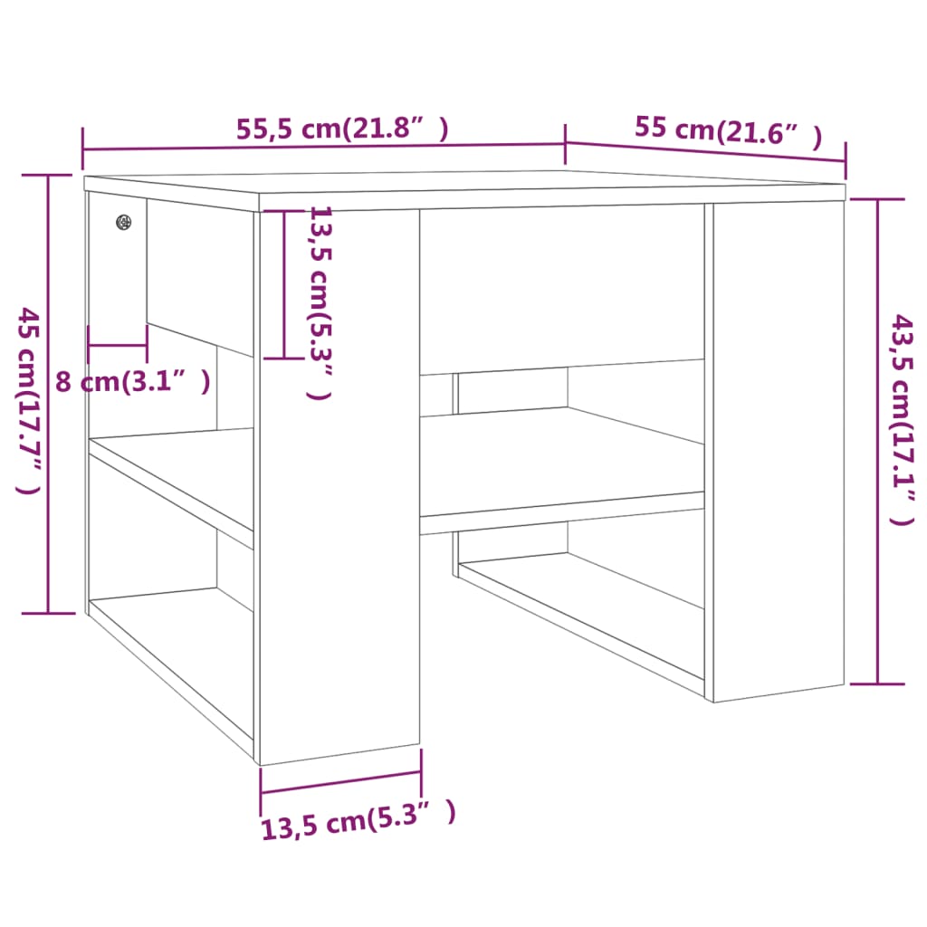Tavolino Salotto Bianco Lucido 55,5x55x45 cm Legno Multistrato | homemem39
