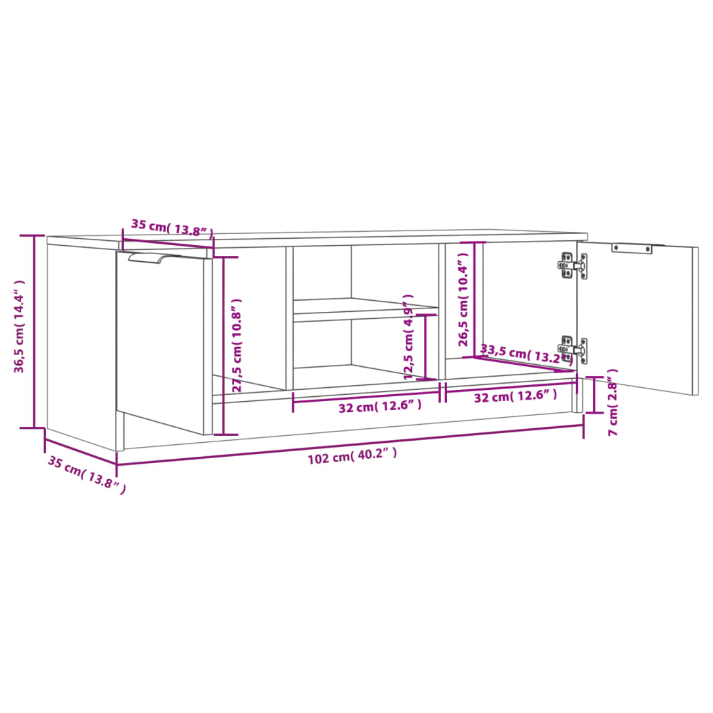 Mobile Porta TV Rovere Sonoma 102x35x36,5 cm Legno Multistrato