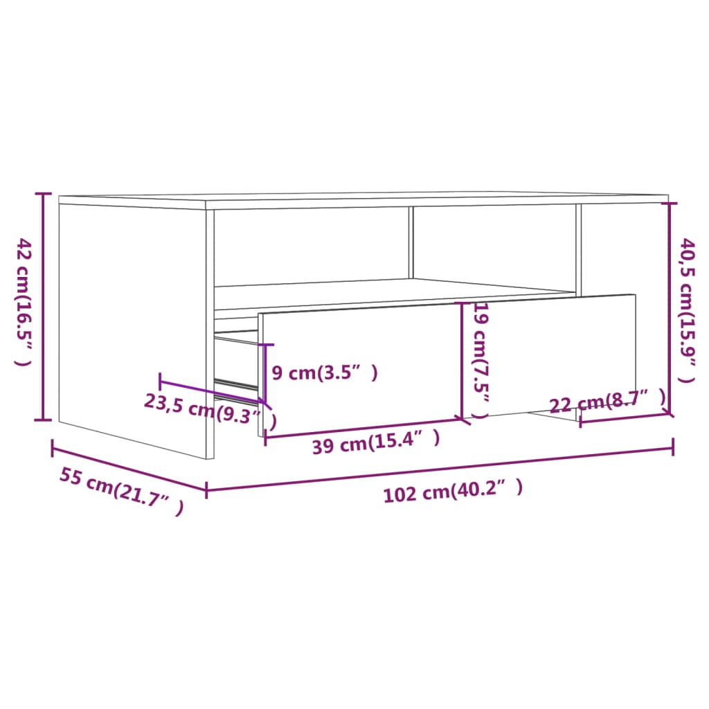 Tavolino da Salotto Grigio Sonoma 102x55x42cm Legno Multistrato | homemem39