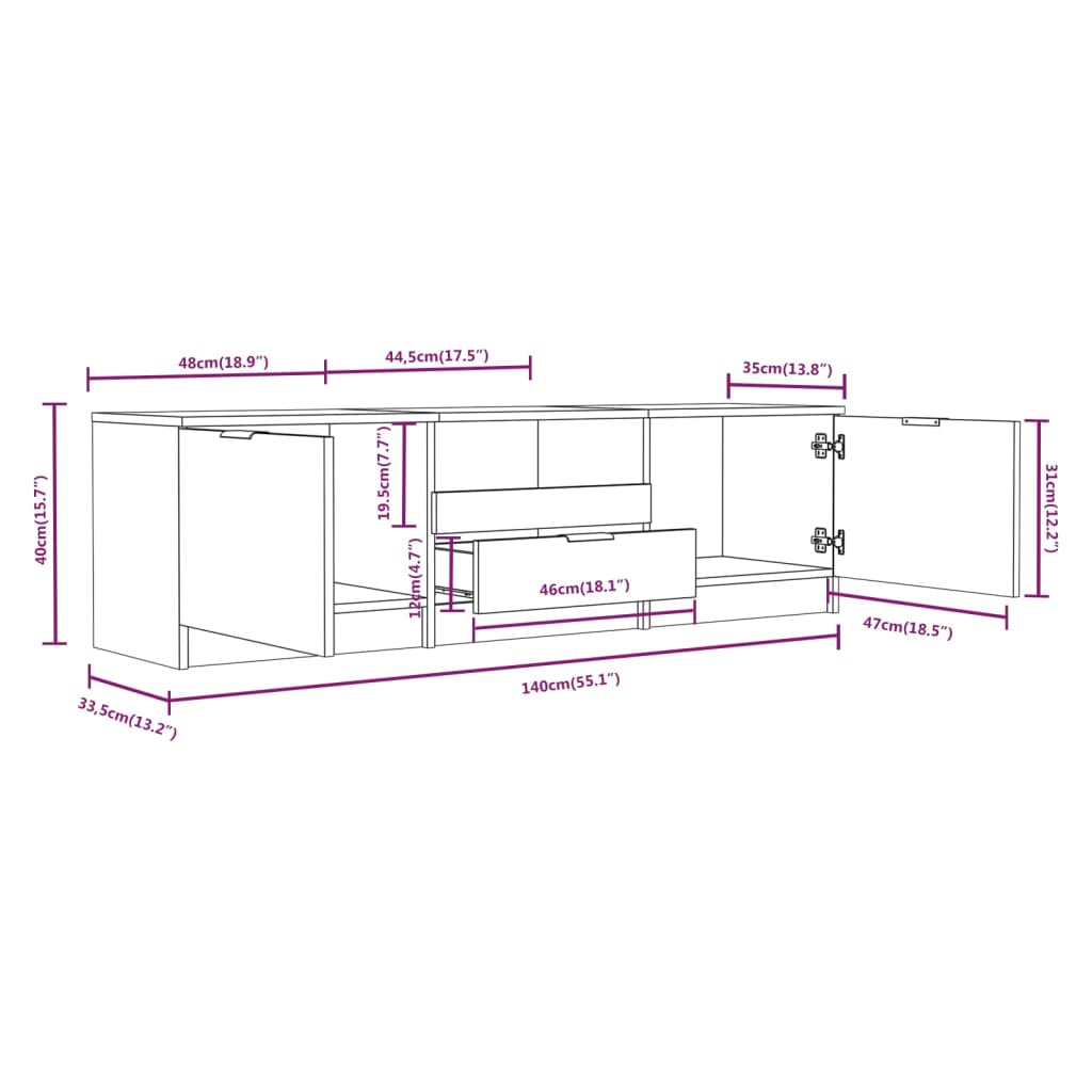 Mobile TV Grigio Sonoma 140x35x40 cm in Legno Ingegnerizzato | homemem39