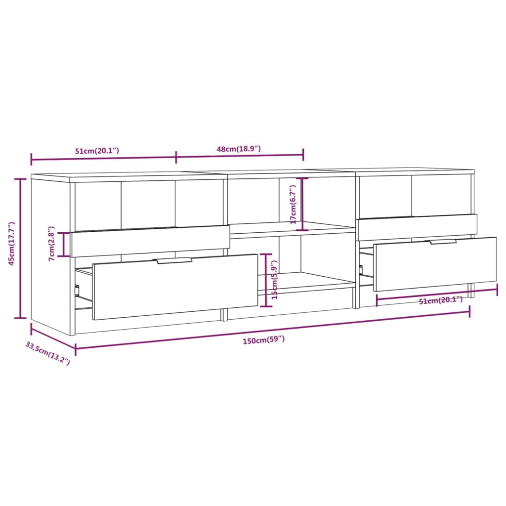 Mobile TV Rovere Fumo 150x33,5x45 cm in Legno Ingegnerizzato | homemem39
