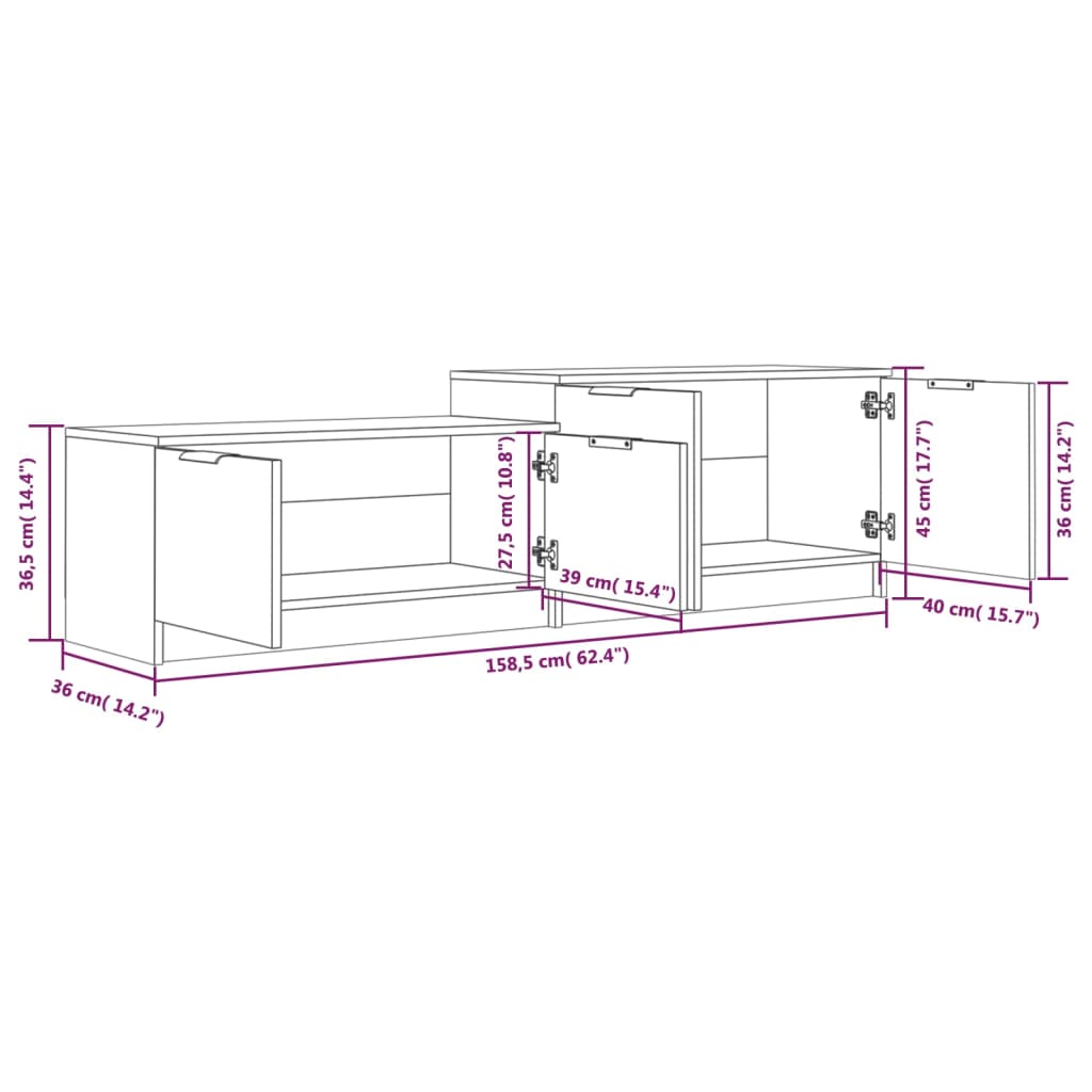 Mobile TV Rovere Fumo 158,5x36x45 cm in Legno Multistrato | homemem39