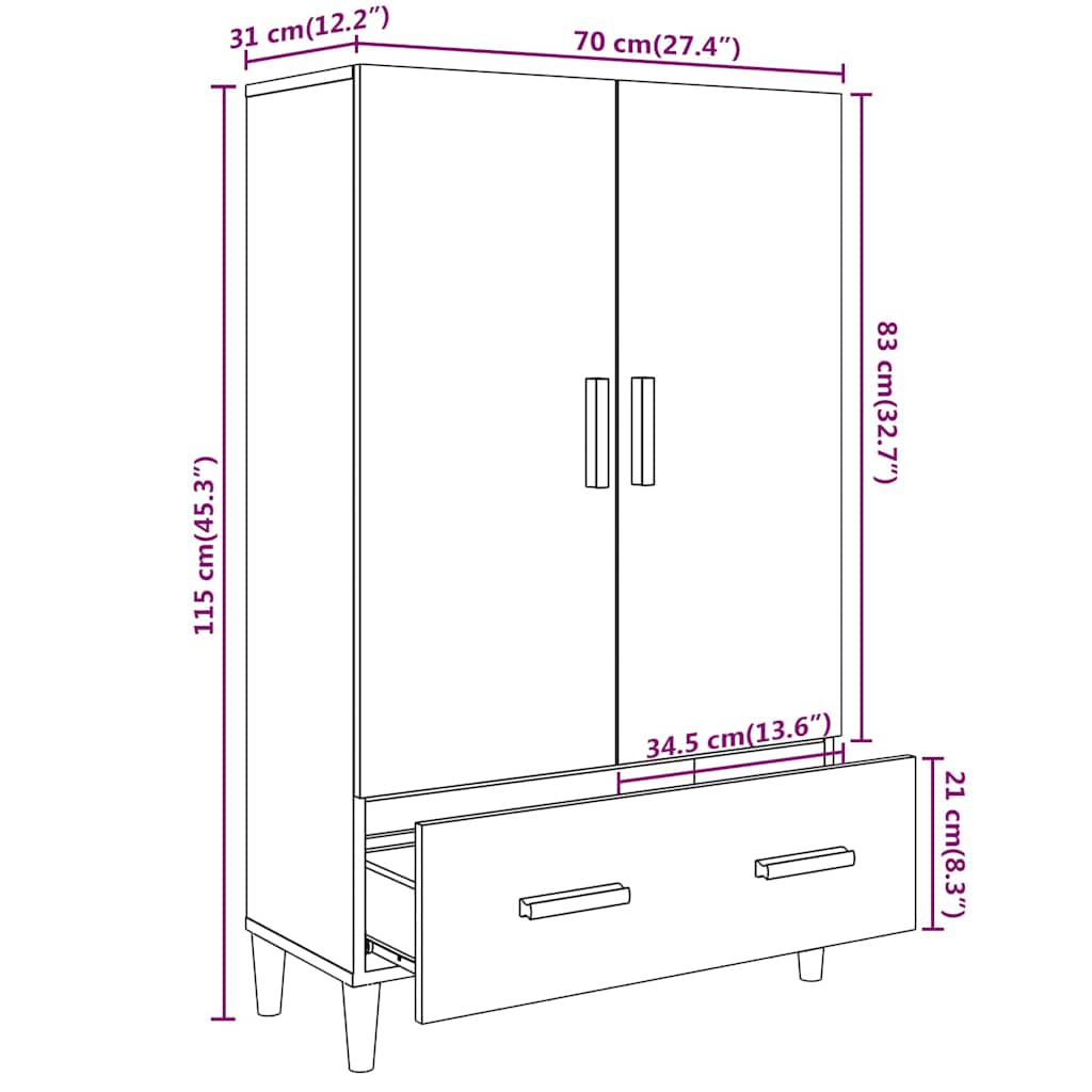 Credenza Bianca 70x31x115 cm in Legno Multistrato