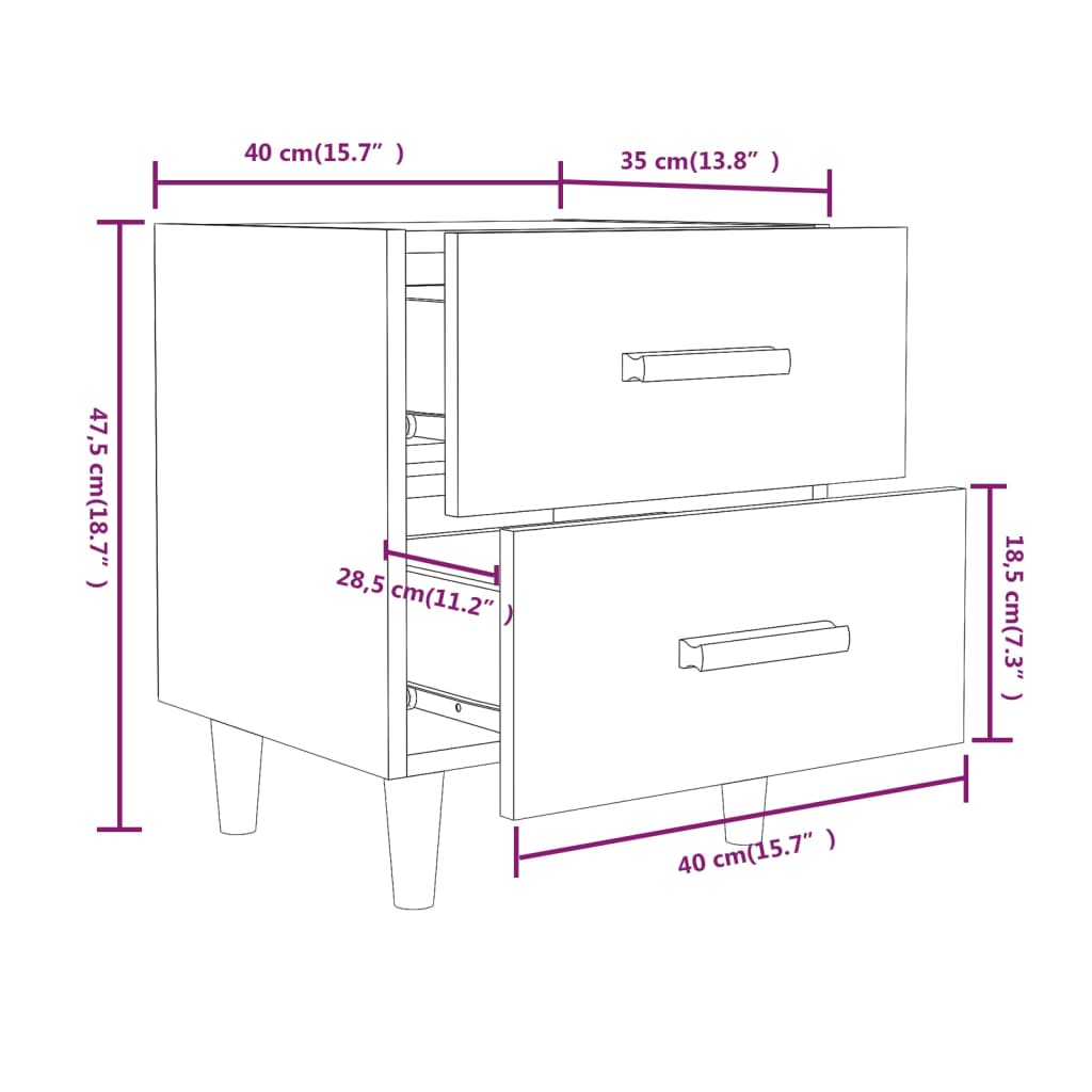 Comodini 2 pz in Rovere Fumo 40x35x47,5 cm | homemem39