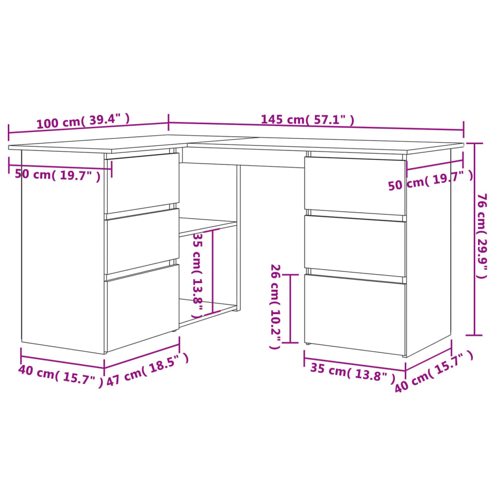 Scrivania ad Angolo Rovere Fumo 145x100x76 cm Legno Multistrato | homemem39