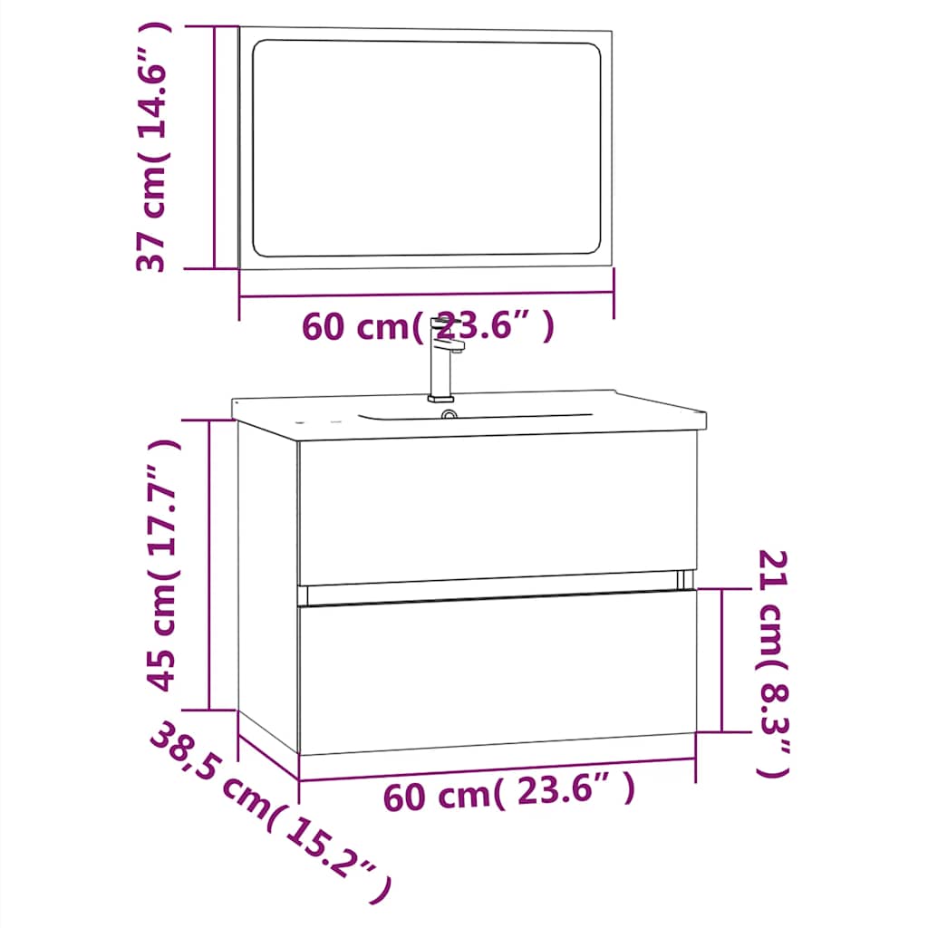 Set Mobili da Bagno 2 pz Rovere Fumo in Legno Multistrato | homemem39