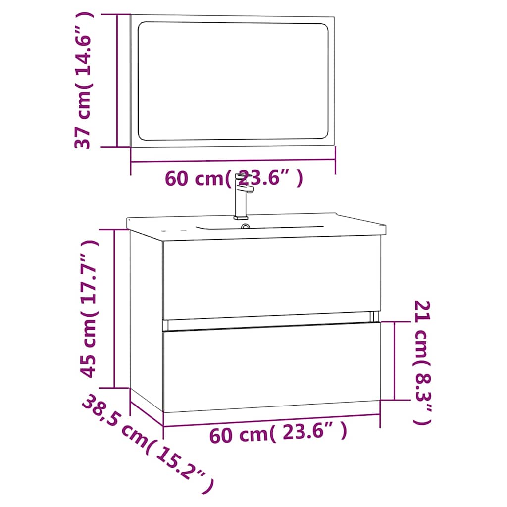 Set Mobili da Bagno 2 pz Grigio Sonoma in Legno Multistrato