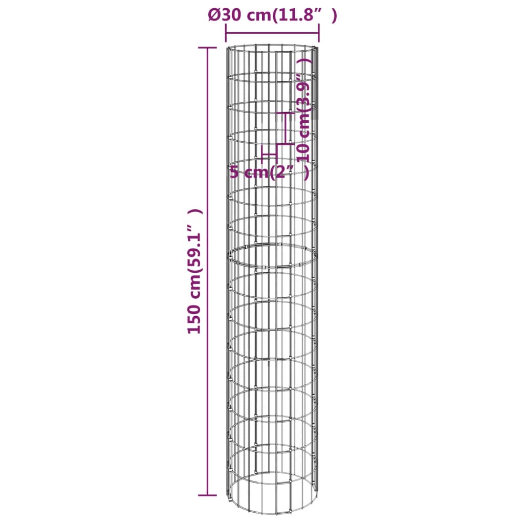 Fioriere Gabbione Circolare 3 pz in Acciaio Zincato Ø30x150 cm | homemem39