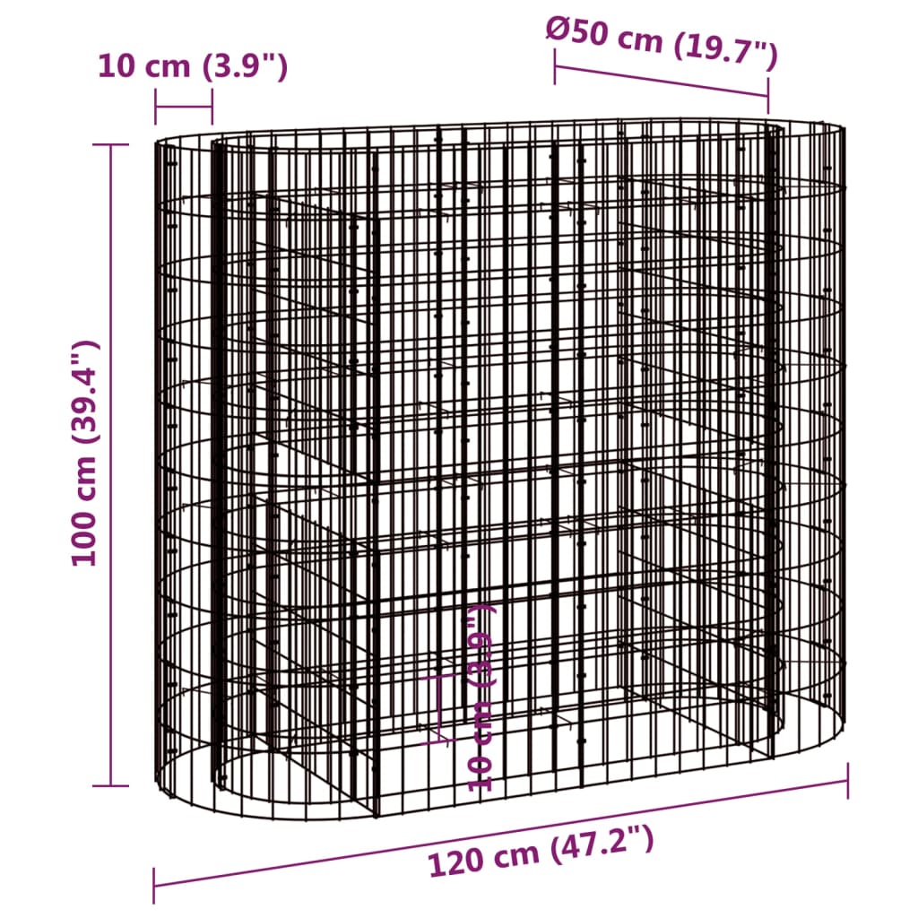 Gabbione con Letto Rialzato in Acciaio Zincato 120x50x100 cm | homemem39