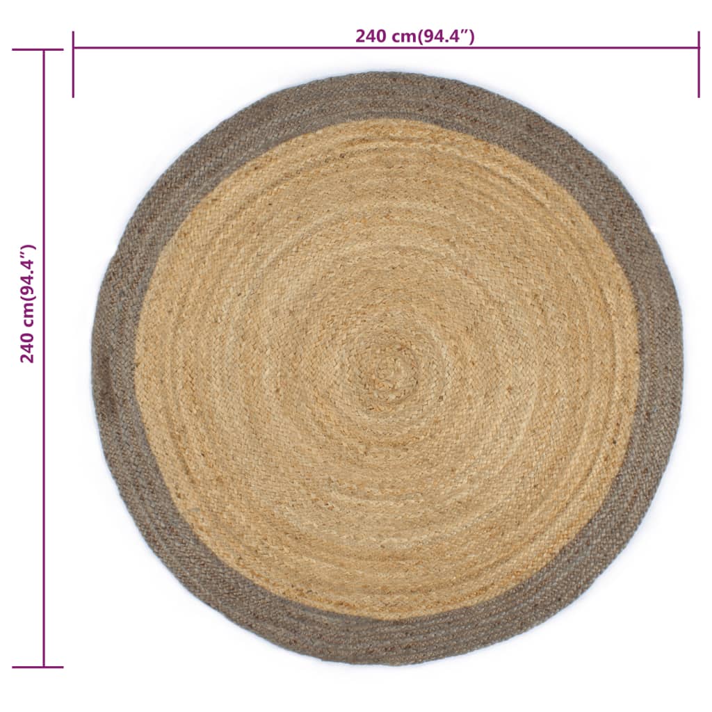 Tappeto Lavorato a Mano in Juta con Bordo Grigio 240 cm | homemem39