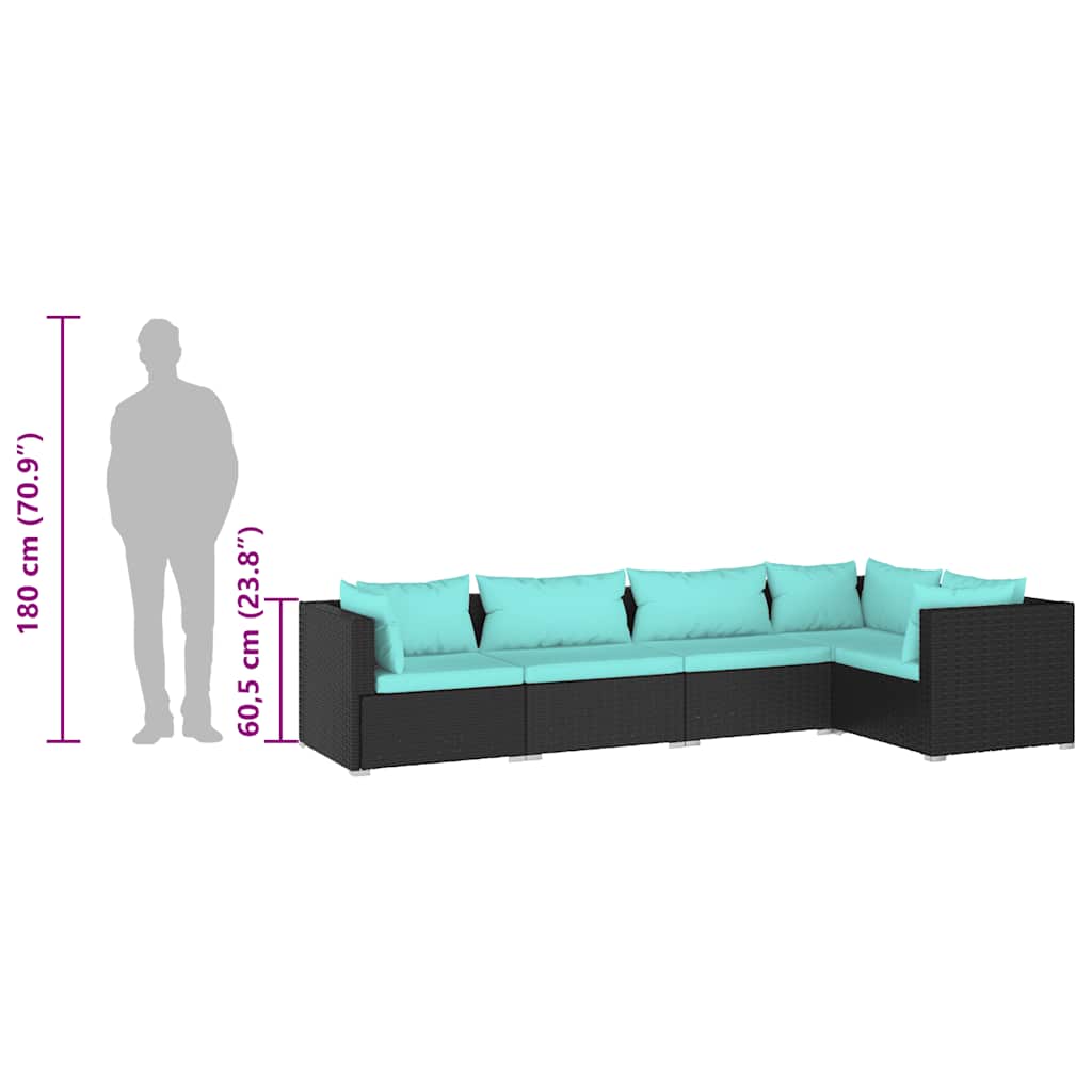 Set Divani da Giardino 5 pz con Cuscini in Polyrattan Nero - homemem39