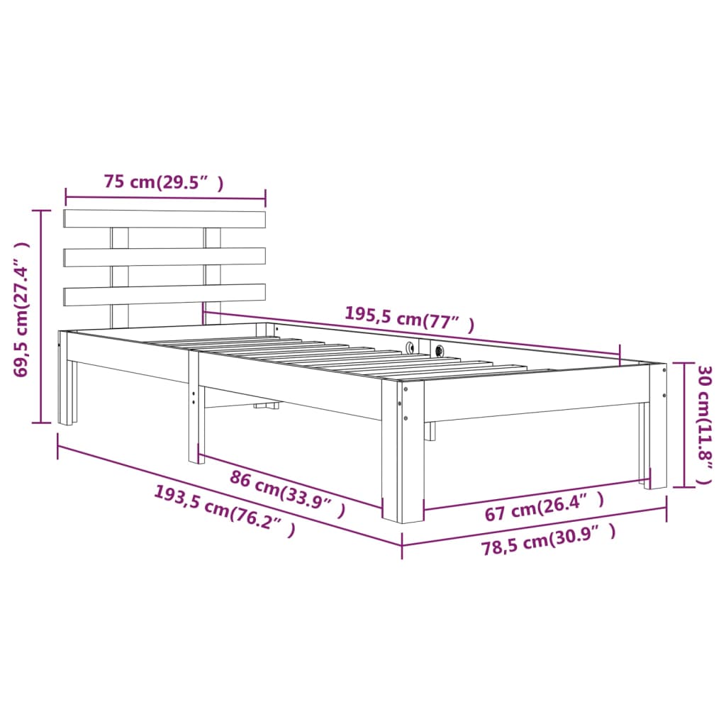 Giroletto Bianco in Legno Massello 75x190 cm Small Single | homemem39
