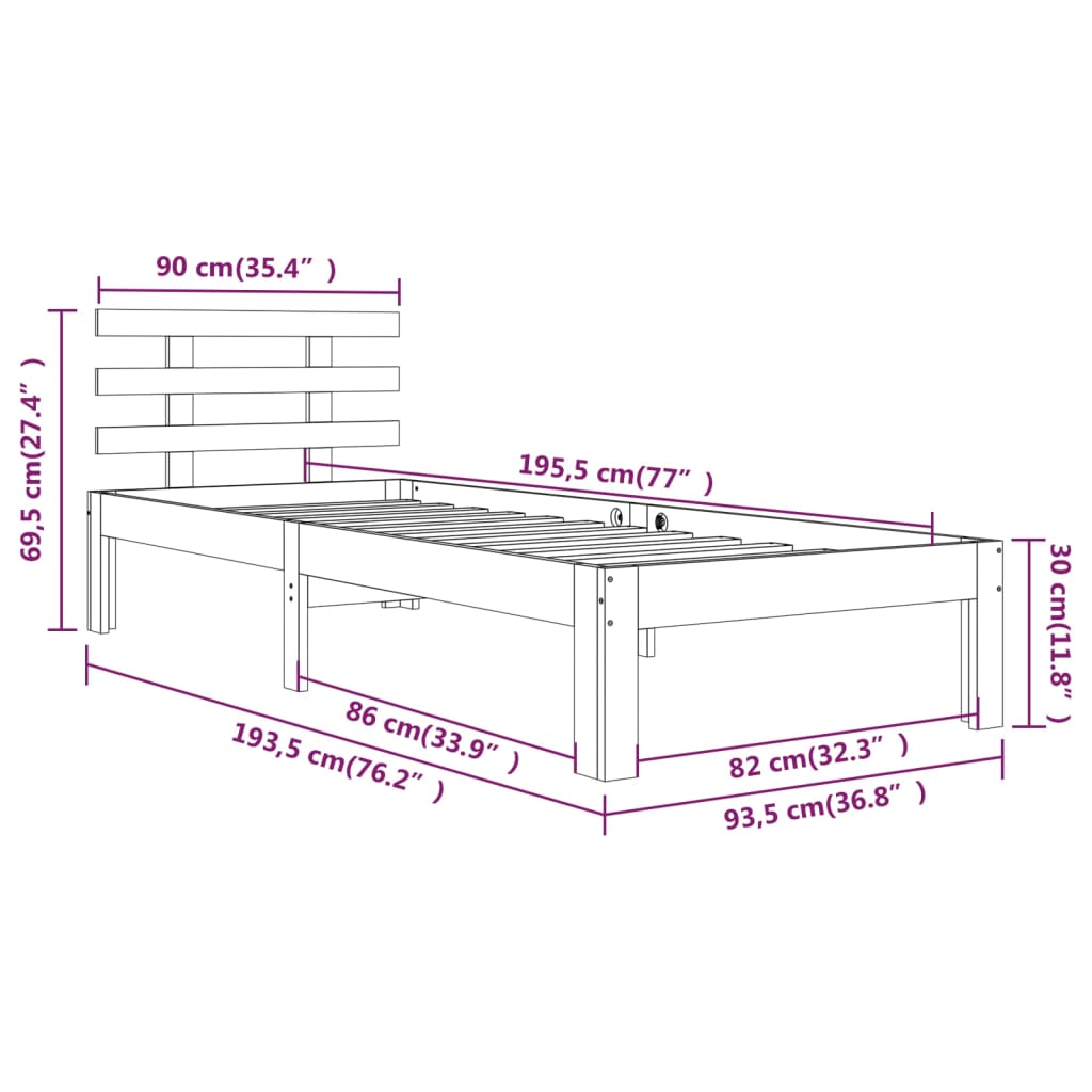 Giroletto Bianco in Legno Massello 90x190 cm Single | homemem39