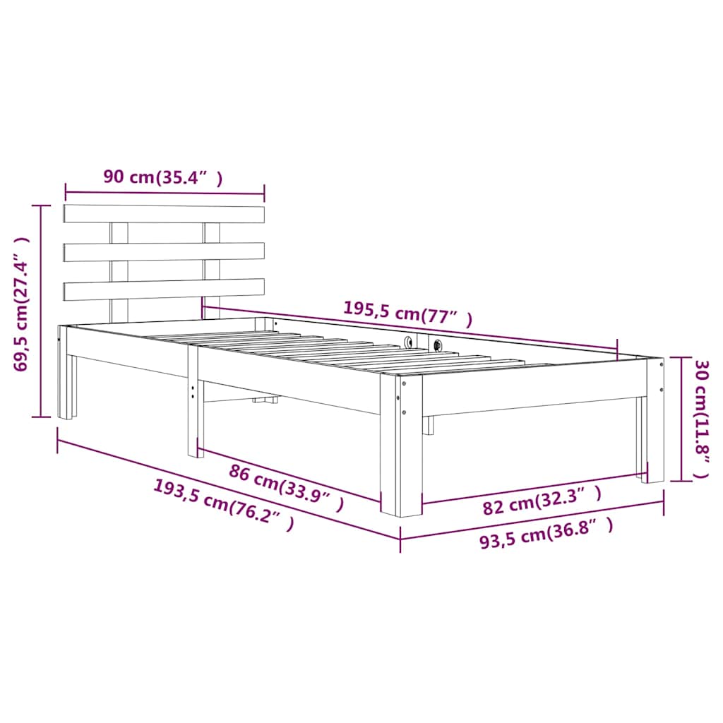 Giroletto Bianco in Legno Massello 90x190 cm Single | homemem39