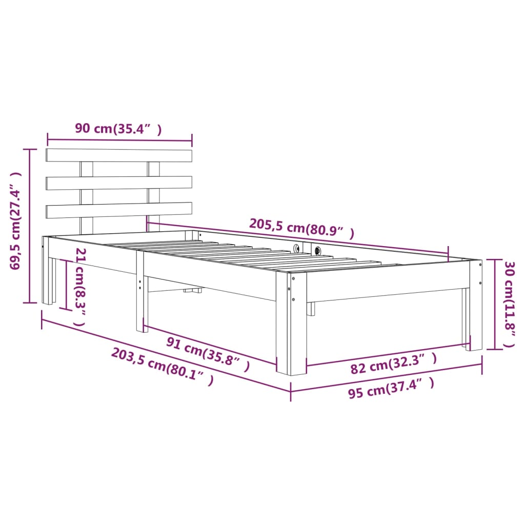 Giroletto Bianco in Legno Massello 90x200 cm | homemem39