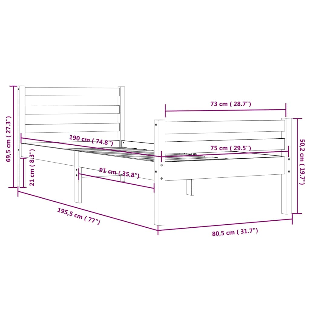 Giroletto senza Materaso Ambra in Legno Massello 75x190 cm | homemem39