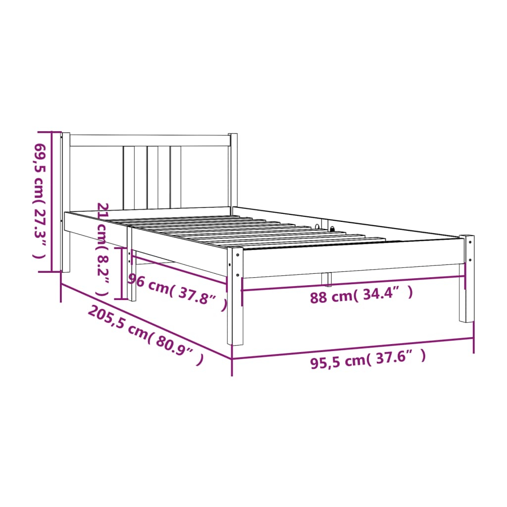 Giroletto senza Materasso Ambra Legno Massello Pino 90x200 cm | homemem39