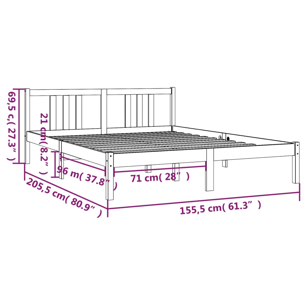 Giroletto Nero in Legno Massello 150x200 cm King Size | homemem39