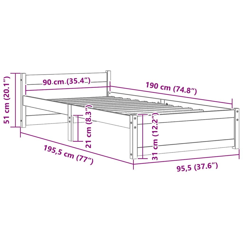 Giroletto Bianco in Legno Massello 90x190 cm Single | homemem39