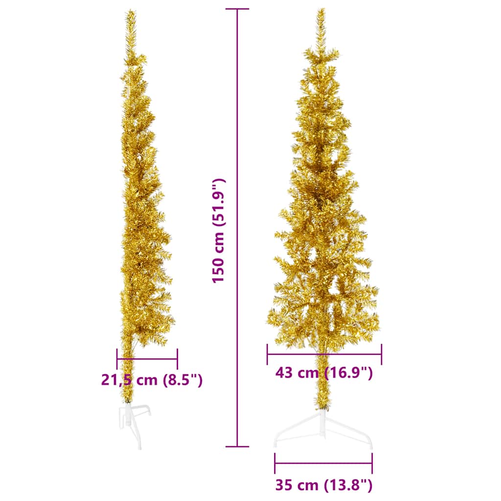 Albero Natale Artificiale Sottile a Metà con Supporto Oro 150cm | homemem39