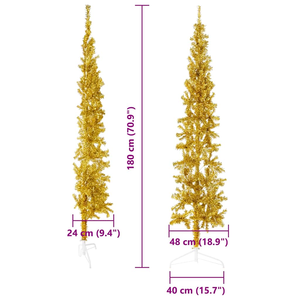 Albero Natale Artificiale Sottile a Metà con Supporto Oro 180cm | homemem39