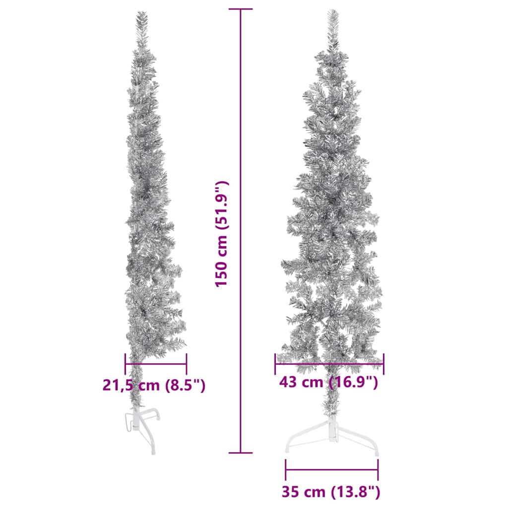 Albero Natale Artificiale Sottile a Metà Supporto Argento 150cm | homemem39