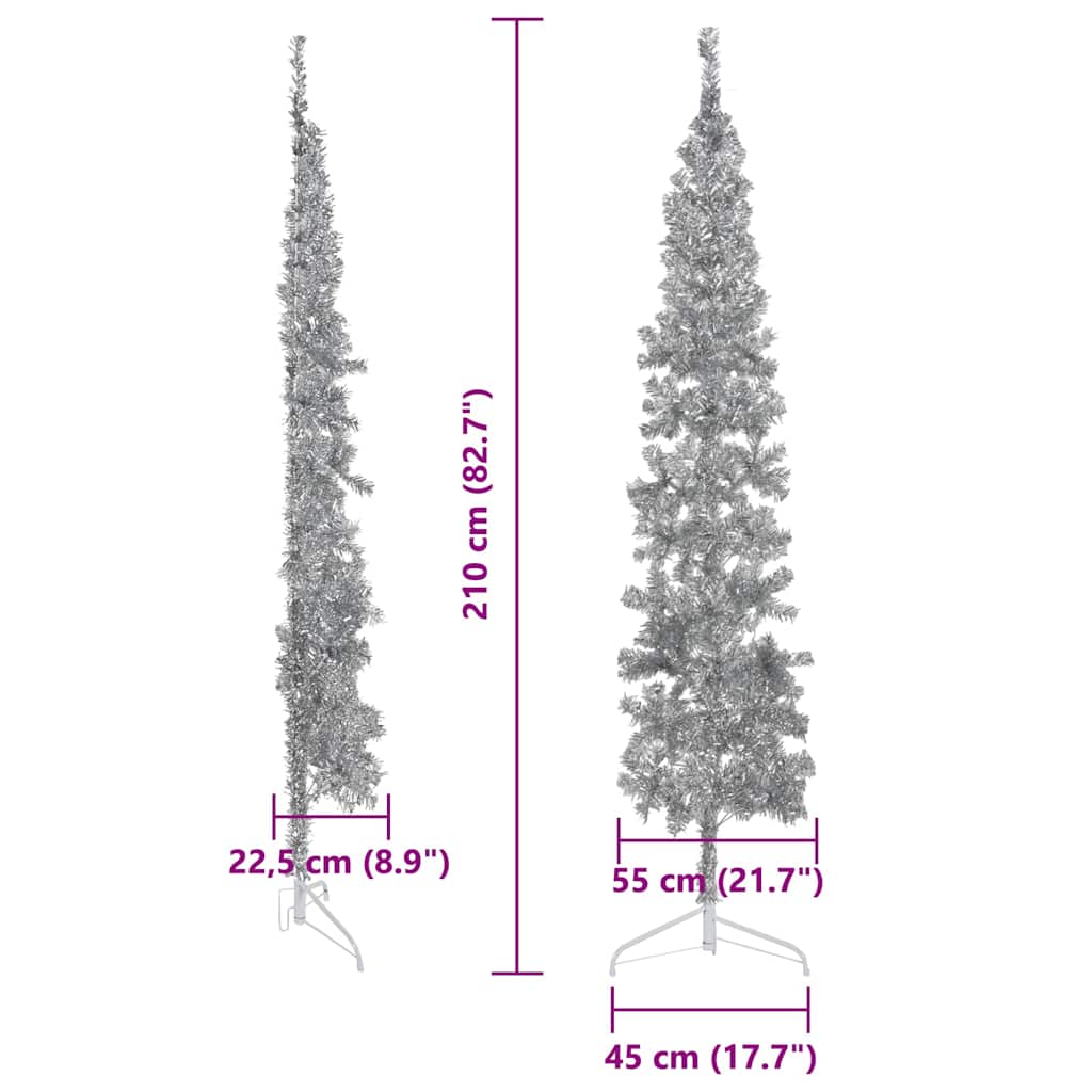 Albero Natale Artificiale Sottile a Metà Supporto Argento 210cm | homemem39