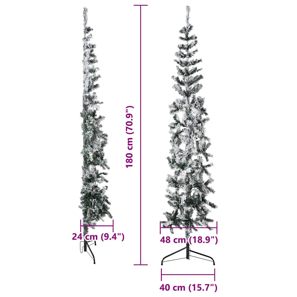 Albero Natale Artificiale Sottile a Metà Neve Fioccata 180 cm | homemem39