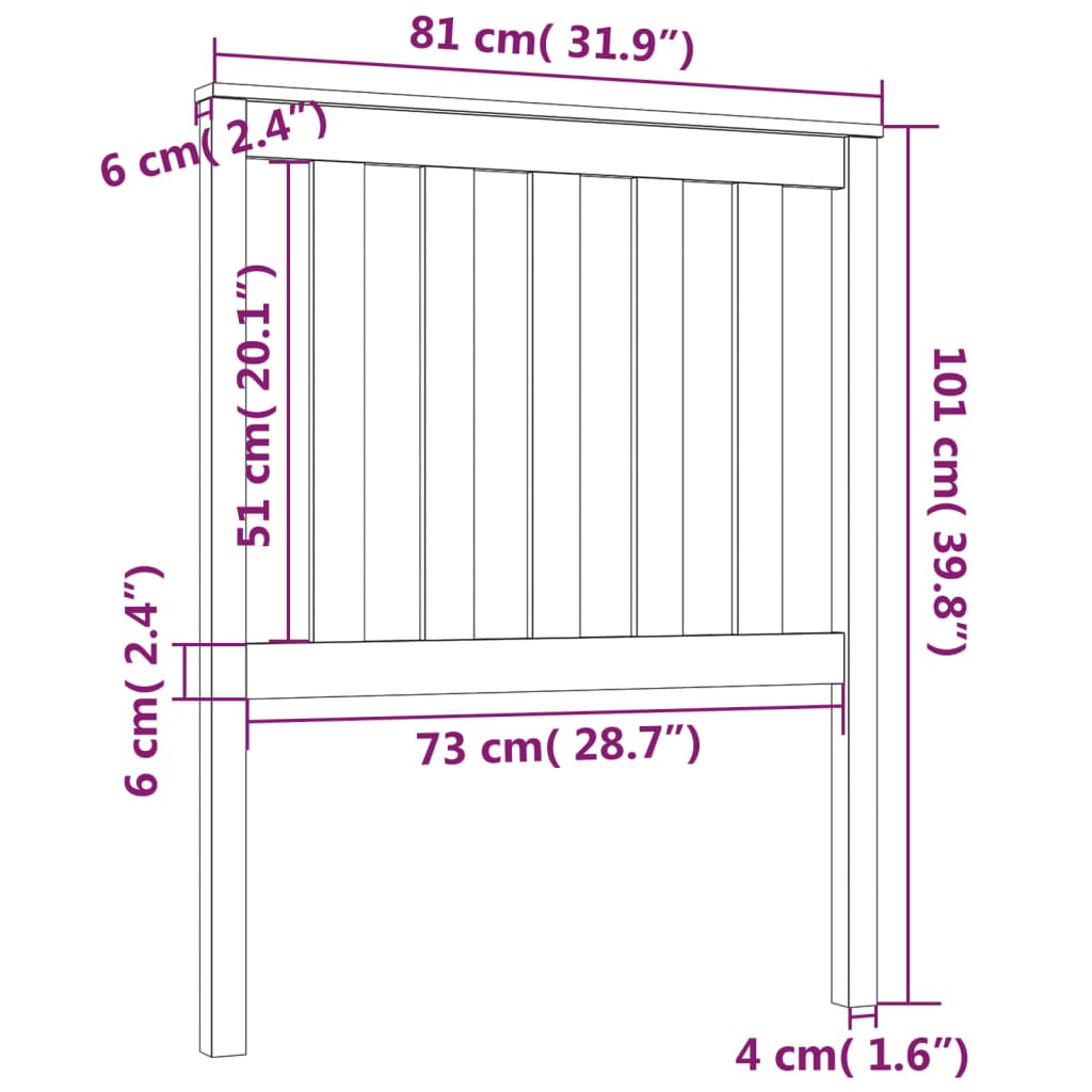 Testiera per Letto 81x6x101 cm in Legno Massello di Pino | homemem39