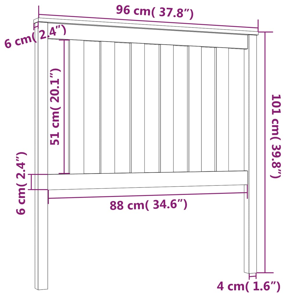 Testiera per Letto Nera 96x6x101 cm in Legno Massello di Pino