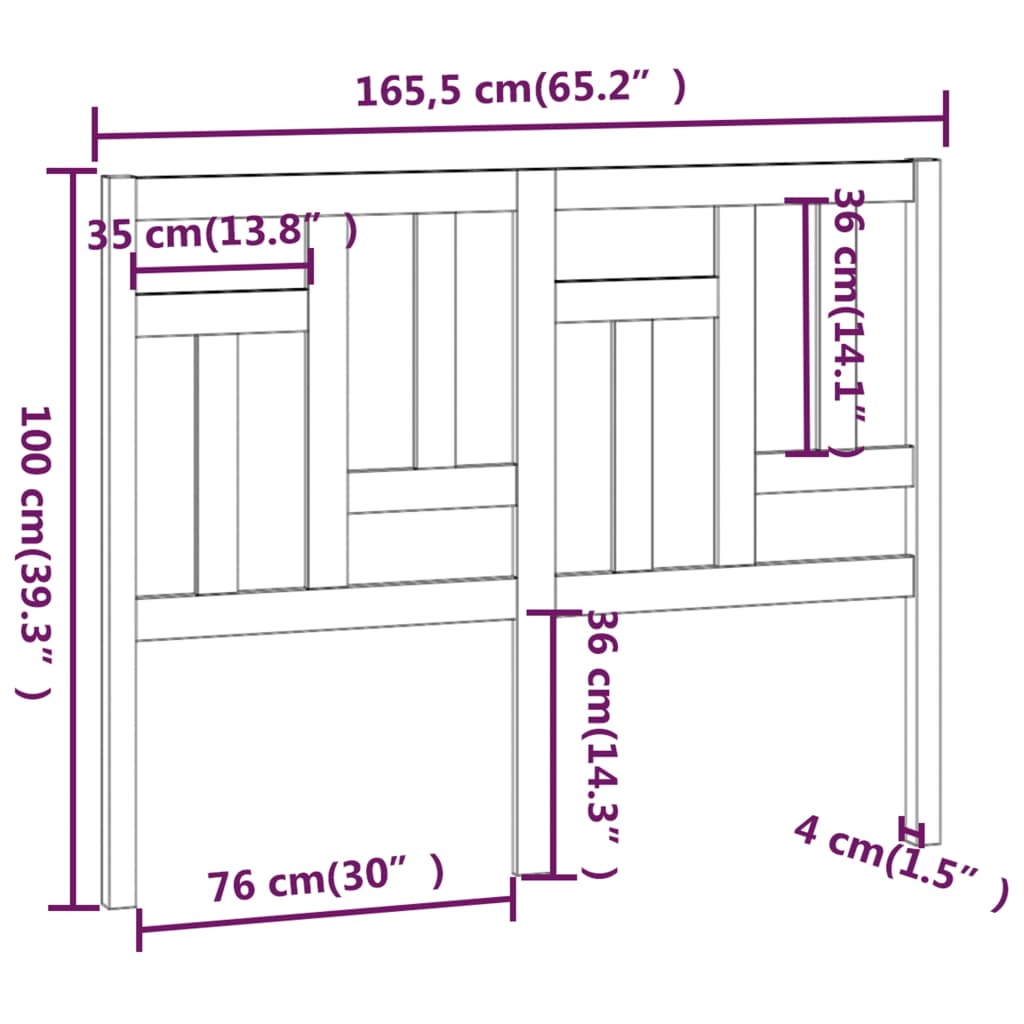 Testiera per Letto 165,5x4x100 cm Legno Massello di Pino | homemem39