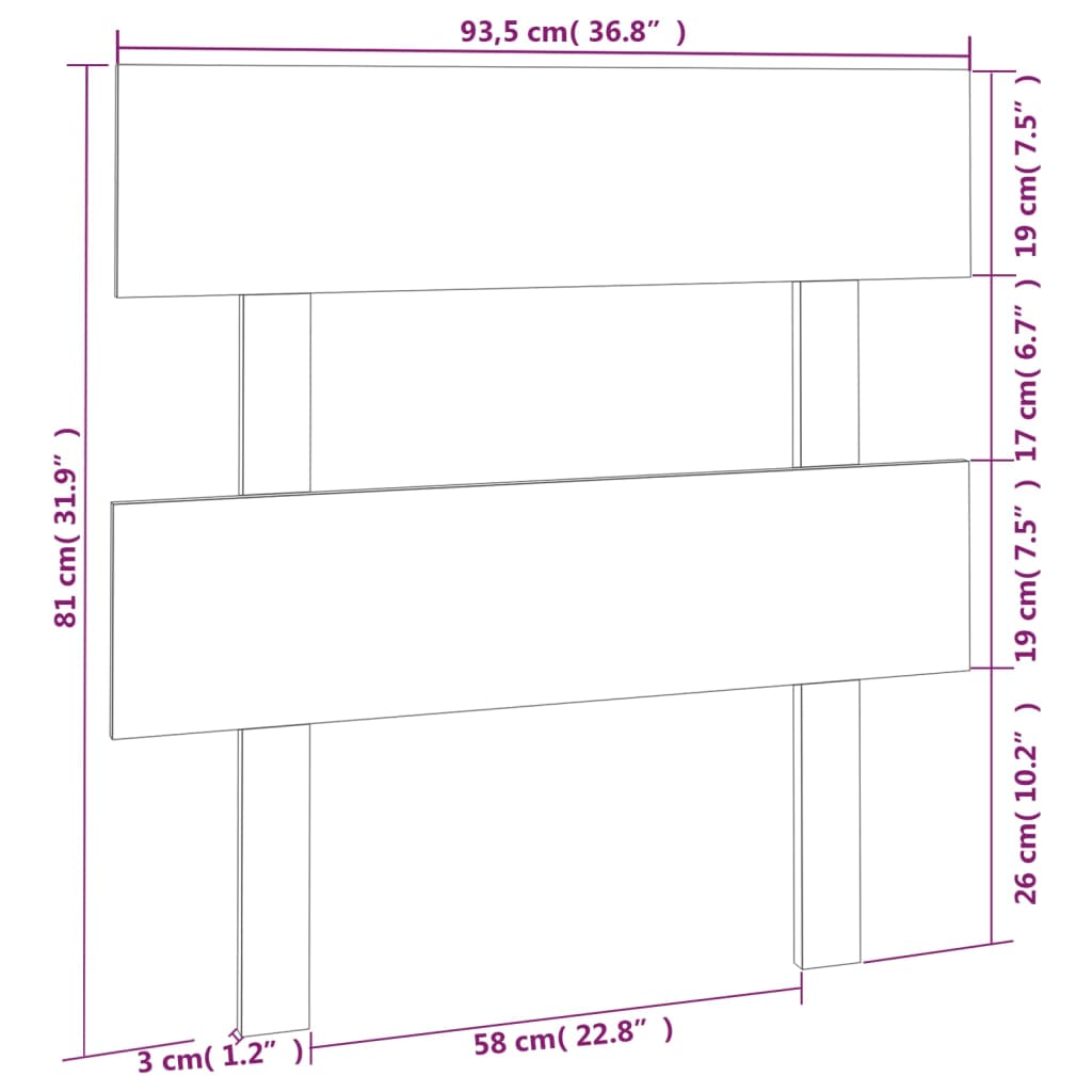 Testiera per Letto Grigia 93,5x3x81cm in Legno Massello di Pino